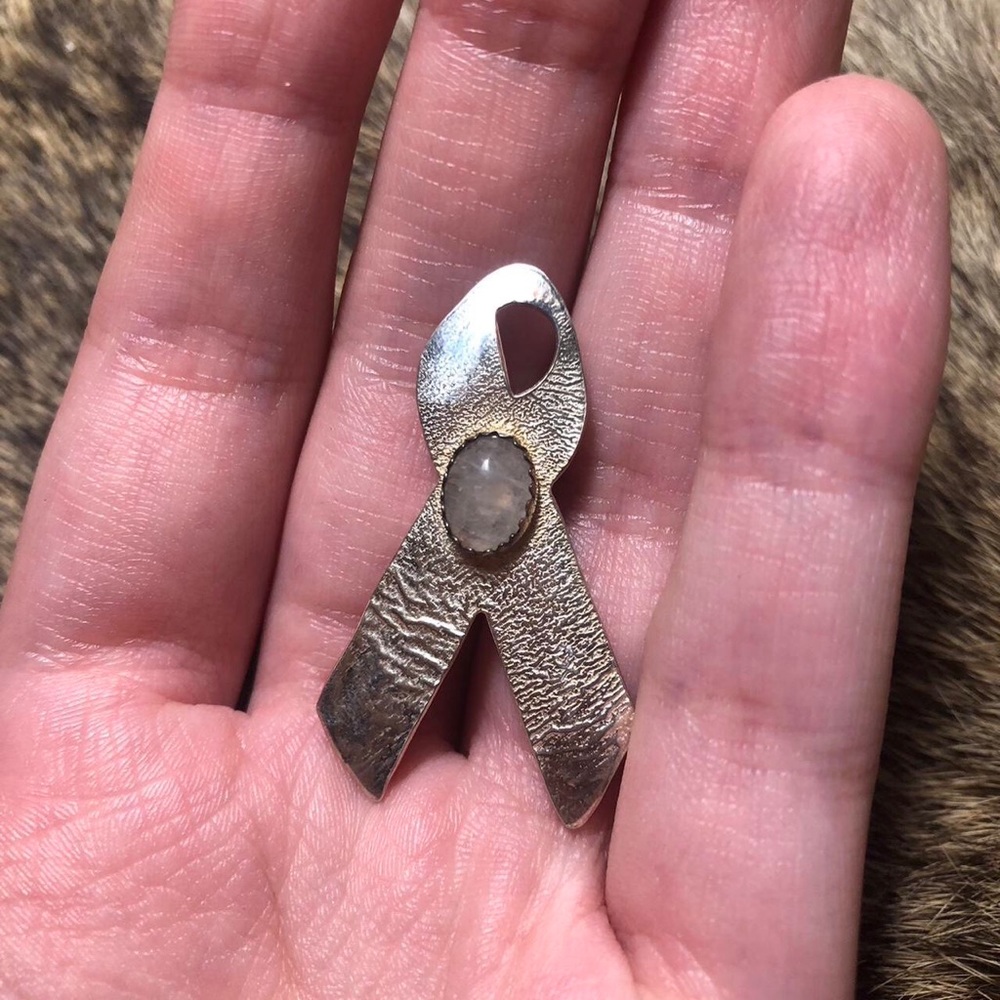 Sterling silver signed breast cancer awareness pin